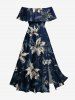 Robe midi hawaïenne à imprimé floral, fendue et épaules dénudées - Bleu profond 3X