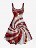 Robe débardeur imprimé 3D à sequins scintillants, motif boules de Noël, tourbillons et bonbons (bretelles ajustables) - Rouge 4X