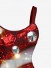 Robe débardeur imprimé 3D à sequins scintillants, motif boules de Noël, tourbillons et bonbons (bretelles ajustables) - Rouge 4X