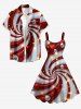 Robe débardeur imprimé 3D à sequins scintillants, motif boules de Noël, tourbillons et bonbons (bretelles ajustables) - Rouge 4X