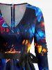 Robe trapèze à manches longues avec ceinture amovible et imprimé étoiles de Noël lumineuses - Noir 3X