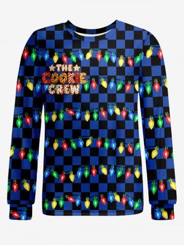 Men's Christmas Light Checkered Plaid Print Long Sleeve T-shirt - DEEP BLUE - XL