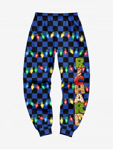 Pantalon de jogging homme imprimé carreaux écossais et guirlandes lumineuses de Noël - DEEP BLUE - S