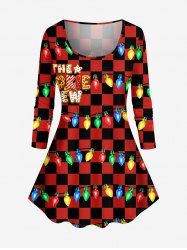 T-shirt à manches longues imprimé carreaux et tartan guirlandes de Noël - Rouge 3X