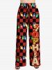 Pantalon large à cordon de serrage, imprimé carreaux écossais et guirlandes de Noël - Rouge 1X