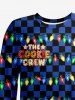 T-shirt à manches longues homme imprimé carreaux tartan et guirlandes lumineuses de Noël - Bleu profond M