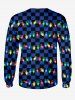 T-shirt à manches longues homme imprimé carreaux tartan et guirlandes lumineuses de Noël - Bleu profond M