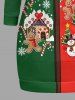 Sweat à capuche pull-over à manches longues imprimé sapin de Noël, flocon de neige, bonhomme de neige, père Noël et pain d'épices - Vert profond 3XL