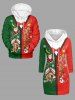 Sweat à capuche pull-over à manches longues imprimé sapin de Noël, flocon de neige, bonhomme de neige, père Noël et pain d'épices - Vert profond 3XL