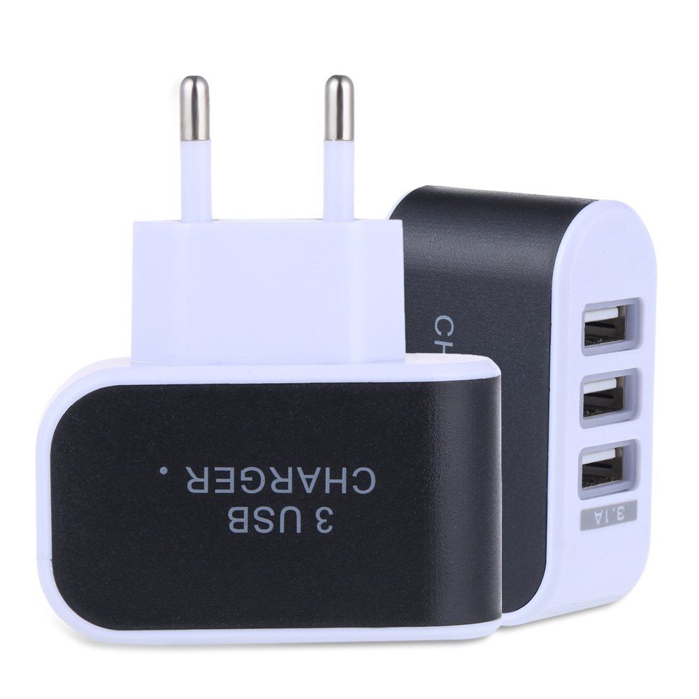 

3 USB Ports Coloured Multifunctional 5V 3A Universal Travel Charger Adapter, Black