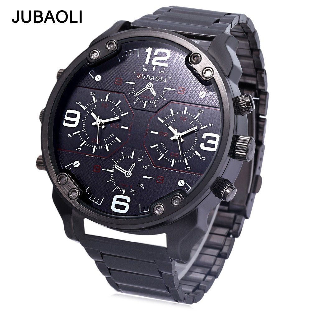 

JUBAOLI Men Dual Movt Quartz Watch Decorative Working Sub-dial Stainless Steel Band Wristwatch, Red