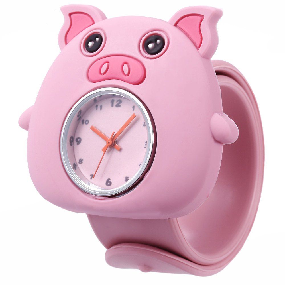 

Cute Children Quartz Watch Pig Case Silicone Band Wristwatch, Pink