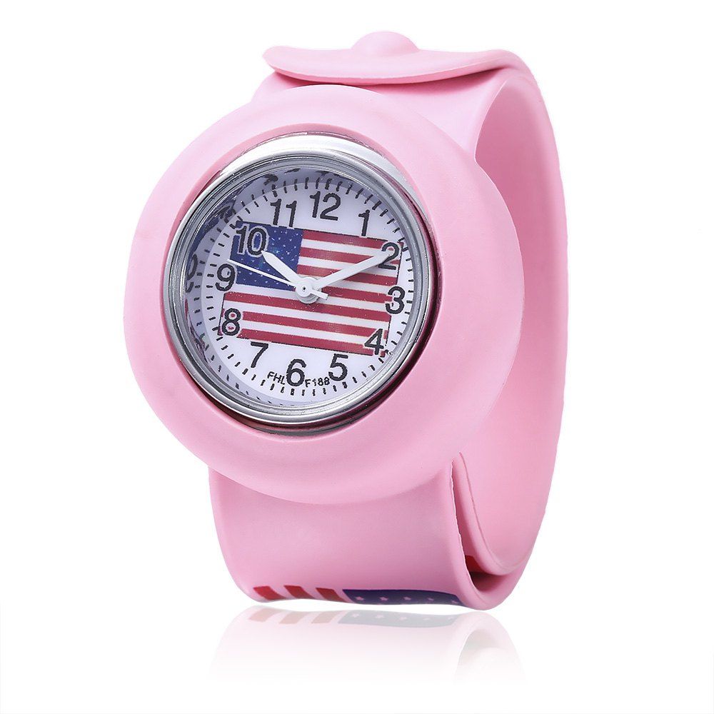 

Children Quartz Watch American Flag Pattern Lovely Wristwatch, Pink