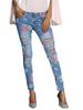Chic Mid Waist Floral Print Frayed Skinny Women Jeans -  