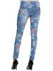 Chic Mid Waist Floral Print Frayed Skinny Women Jeans -  