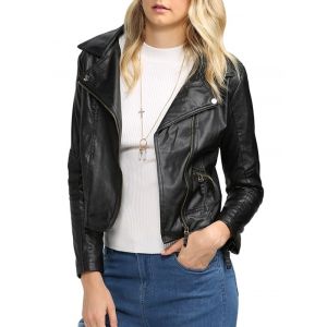 Trendy Turn Down Collar Women Biker Jacket