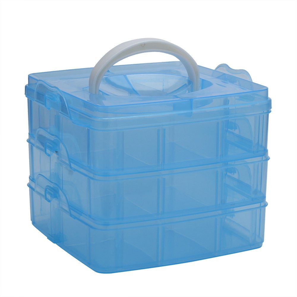 

Creative Three Layers Removable Plastic Jewelry Bead Cosmetics Storage Box, Blue