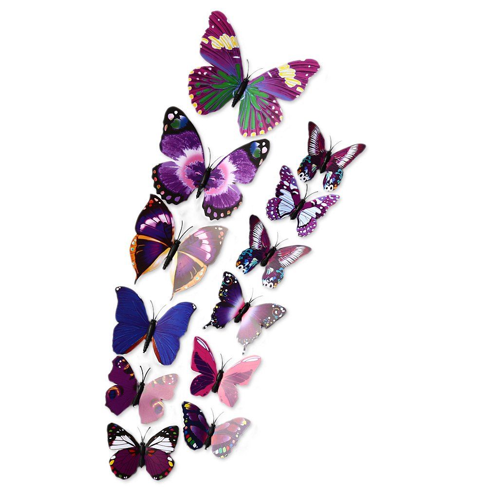 

12pcs 3D Butterfly Wall Decor Stickers for Living Room Bedroom Office Decorations, Purple