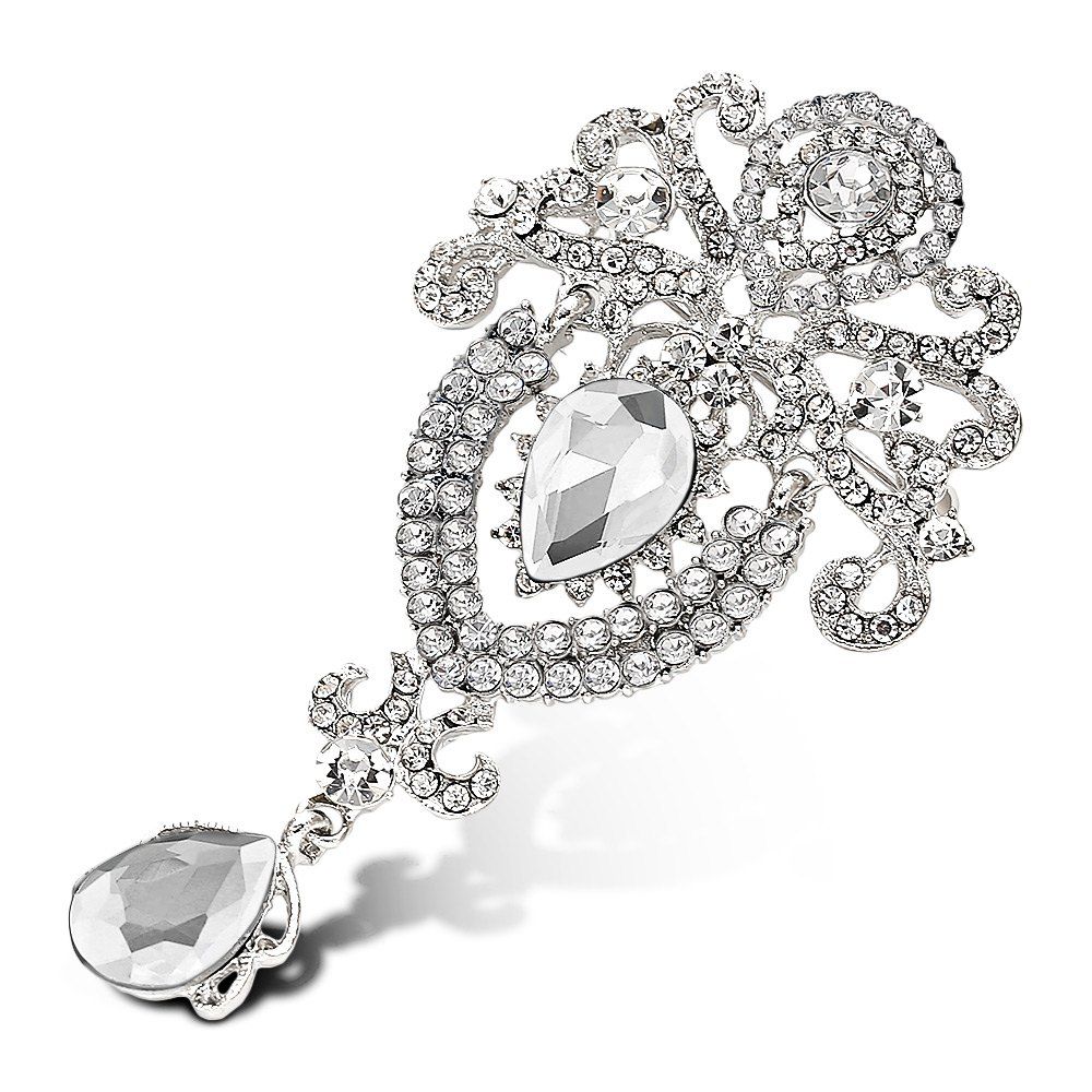 

Water Drop Fake Crystal Rhinestoned Brooch, White