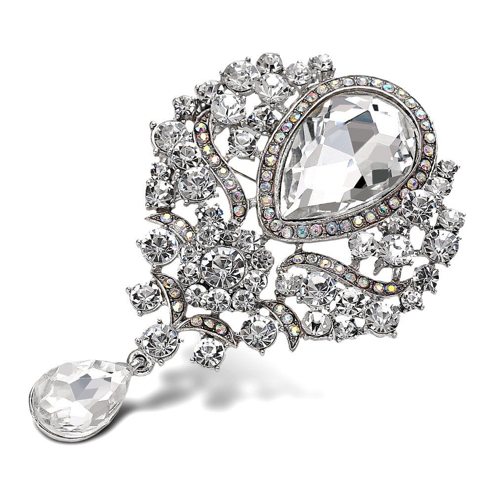 

Water Drop Fake Crystal Rhinestone Brooch, White