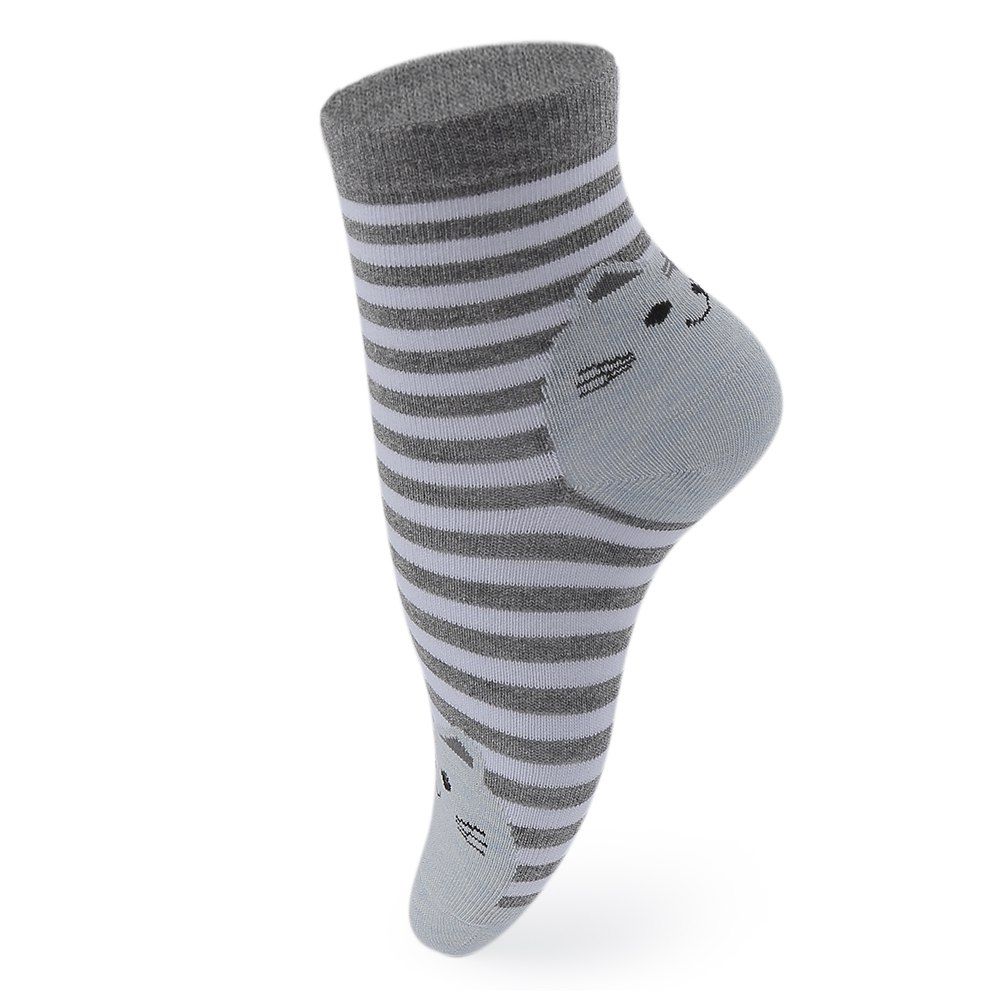 

10 Pairs Cartoon Cat Stripe Design Cotton Socks for Girls, Gray