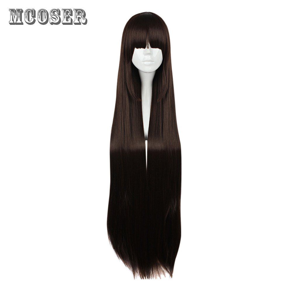

Mcoser High Temperature Long Straight Full Bang Anime Wig Cosplay for Kurosawa Dia, Deep brown