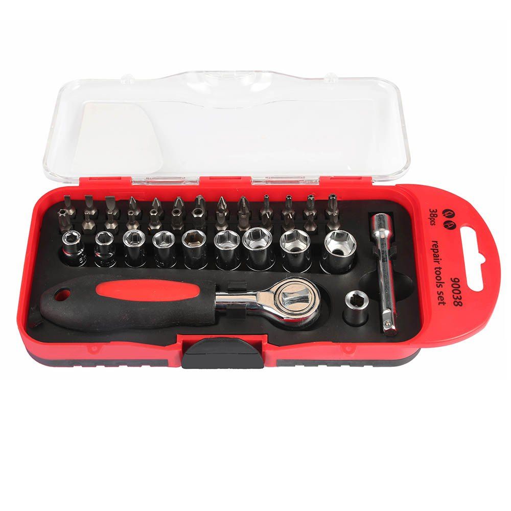 

38pcs Multi-functional Ratchet Wrench Socket Bits Motorcycle Emergency Repair Tool, Red