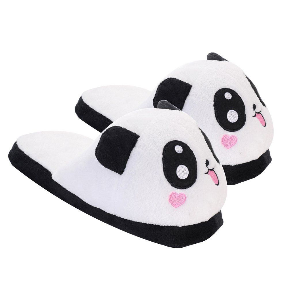 

Cute Panda Home Slippers Winter Coral Velvet Upper Anti-skip Outsole, Black white