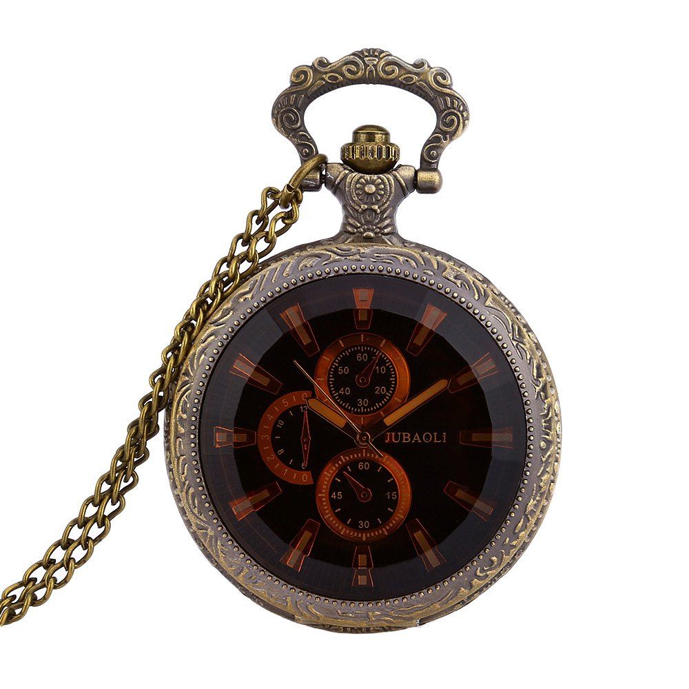 

JUBAOLI 1158 Retro Pocket Quartz Watch Decorative Sub-dial Luminous Pointer Necklace Wristwatch, Black