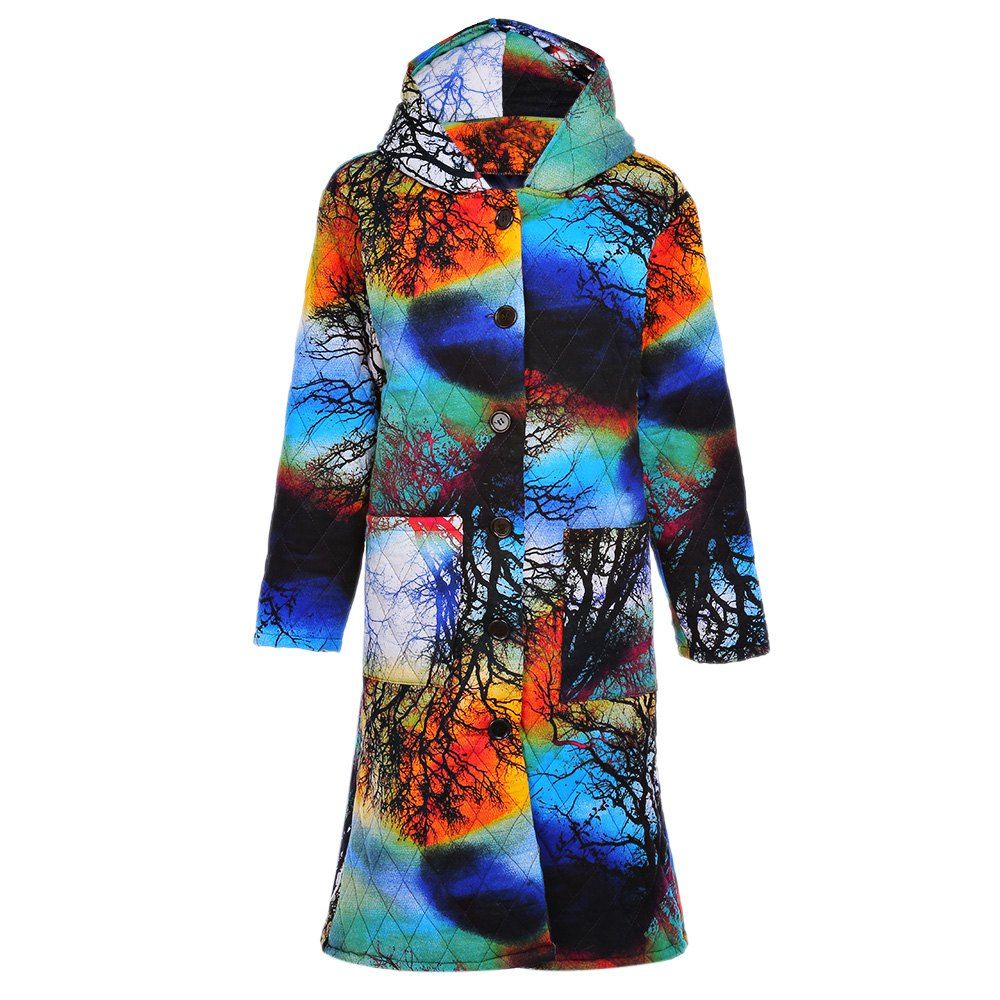 

Trendy Hooded Long Sleeve Printed Pocket Women Winter Coat, Colorful