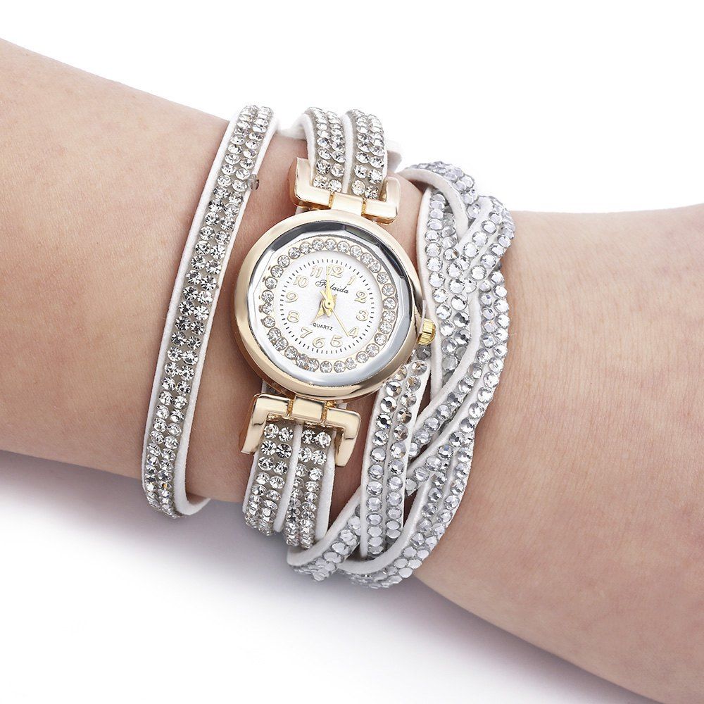 

Fulaida Quartz Female Rhinestone Watch Fashion Bracelet Wristwatch Hand Decoration, White