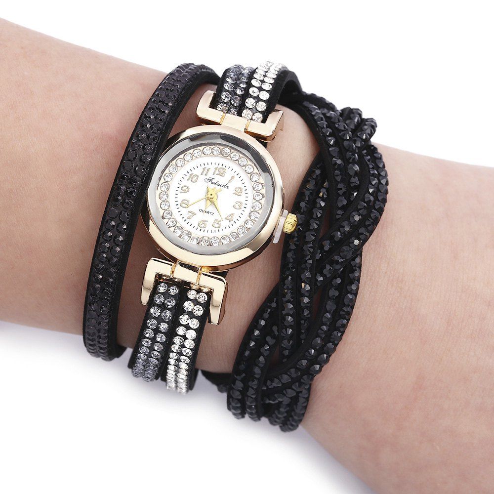 

Fulaida Quartz Female Rhinestone Watch Fashion Bracelet Wristwatch Hand Decoration, Black