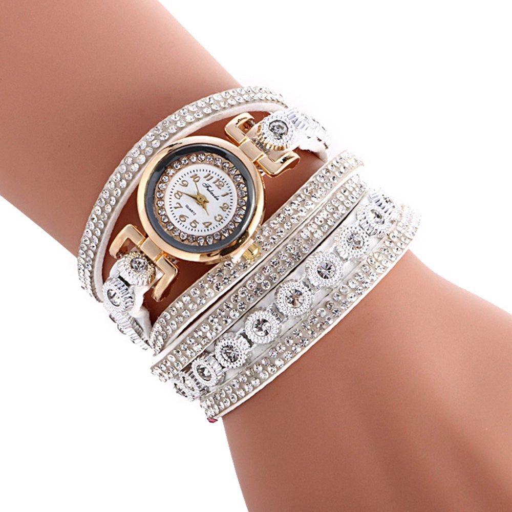 

FULAIDA Female Quartz Watch Rhinestone Leather Band Fashion Bangle Wristwatch, White