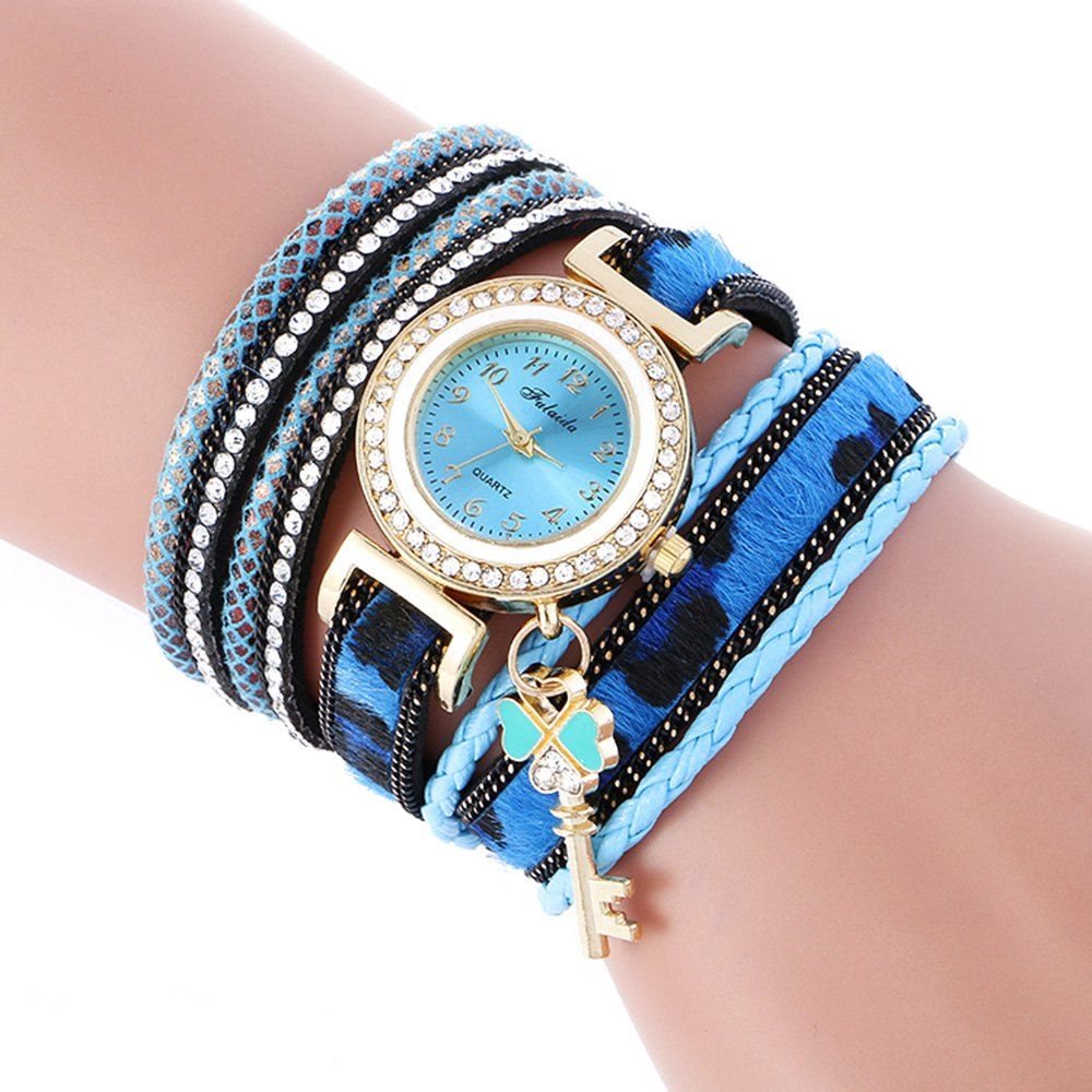 

FULAIDA Female Quartz Watch Padlock Band Bangle Wristwatch, Lake blue