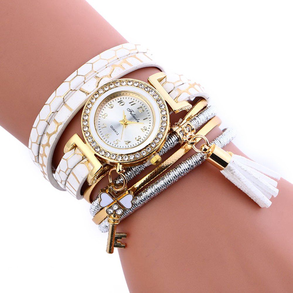 

FULAIDA Female Quartz Watch Fringed Band Bangle Wristwatch, White