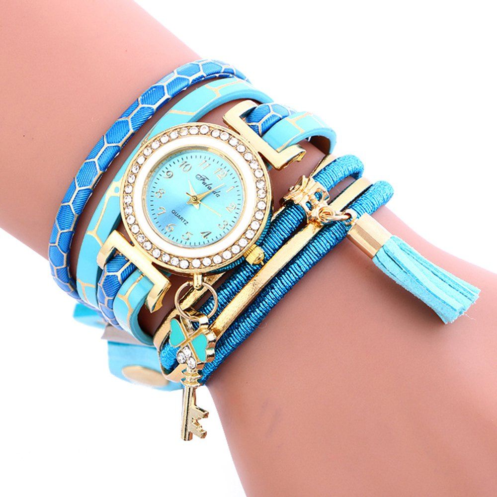 

FULAIDA Female Quartz Watch Fringed Band Bangle Wristwatch, Lake blue