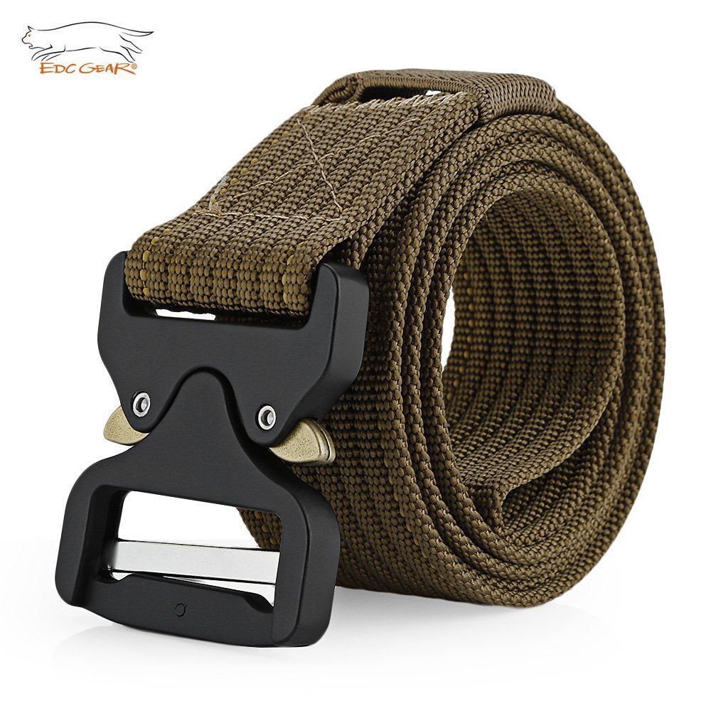 

EDCGEAR Tactical Belt Military Webbing Rigger Web Strap with Quick Release Buckle, Deep brown