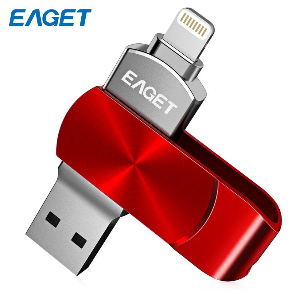 

EAGET i66 USB Flash Drive Type-C USB3.0 OTG Rotary Design Memory Stick for iPhone 7 Plus / 7 / SE / 6S Plus / 6S / 6 / 5S / 5C / 5, Red