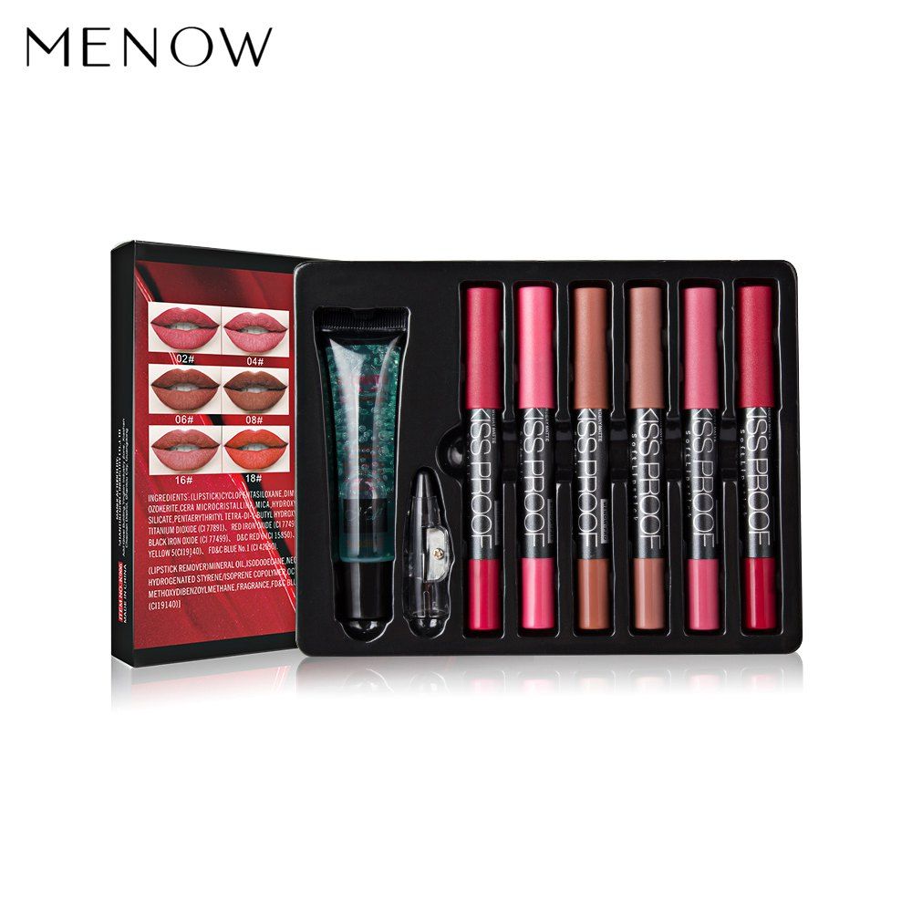 

Menow K906 Cosmetic Set 6 Color Lasting Matte Lipstick Pencil Sharpener Makeup Remover, #02
