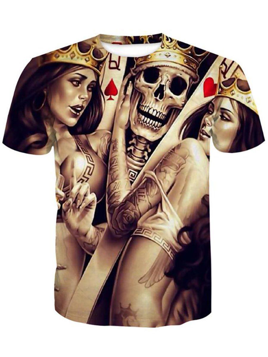 

Men's Casual 3D Print Poker Cards Round Neck Short Sleeves T-shirt, Black