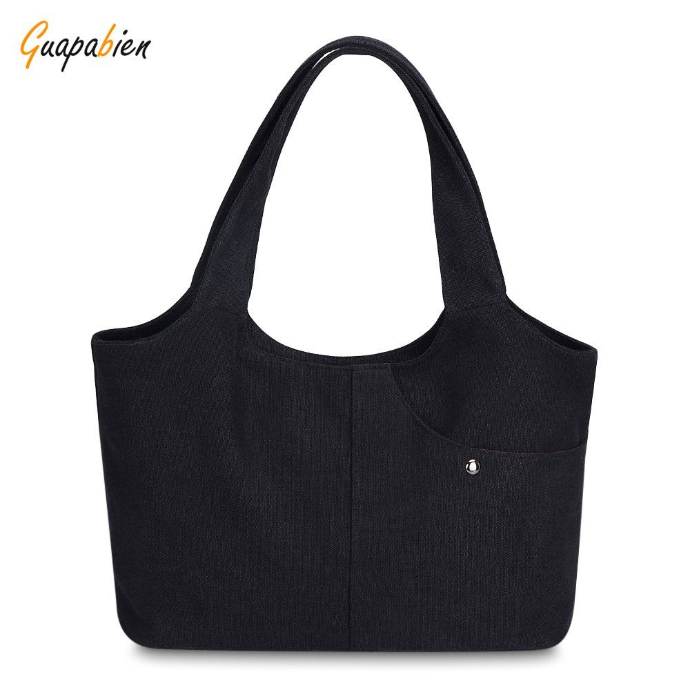 

Guapabien Canvas Handbag Shopping Women Shoulder Female Daily Casual Tote Bag, Black