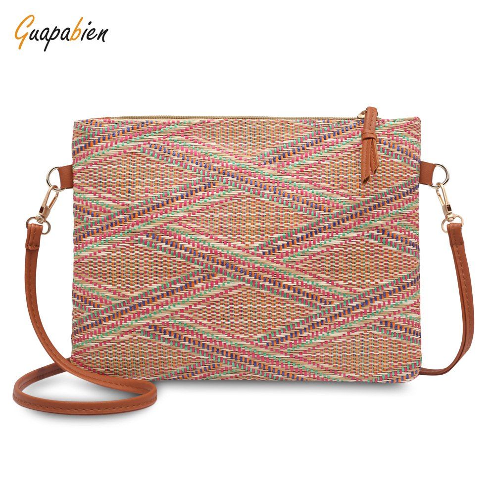 

Guapabien Crossbody Women Shoulder Messenger Casual Beach Straw Bag, Khaki rose