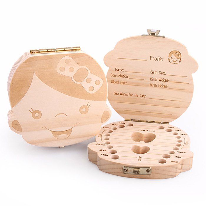 

Baby  Boy Tooth Organizer Wooden Box Save Milk Teeth Storage, Wood