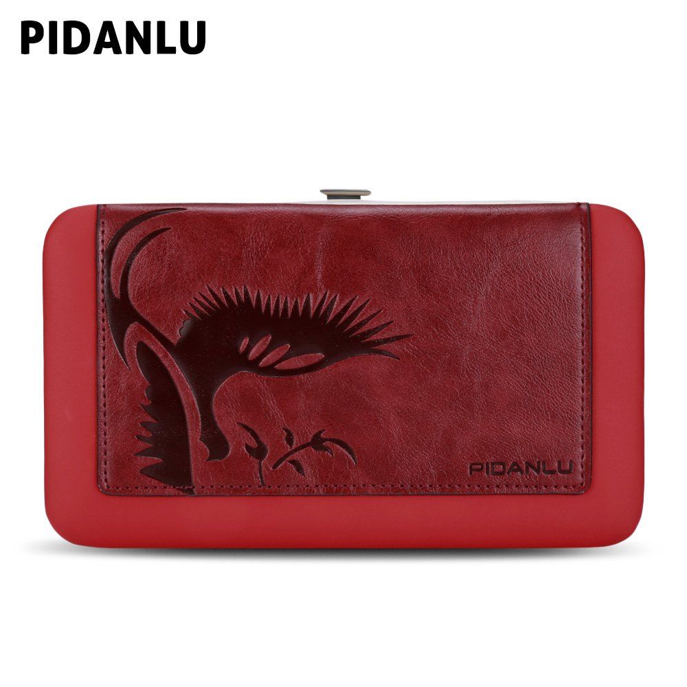 

PIDANLU Women PU Leather Zipper Wallet Long Purse Bifold Clutch, Red wine