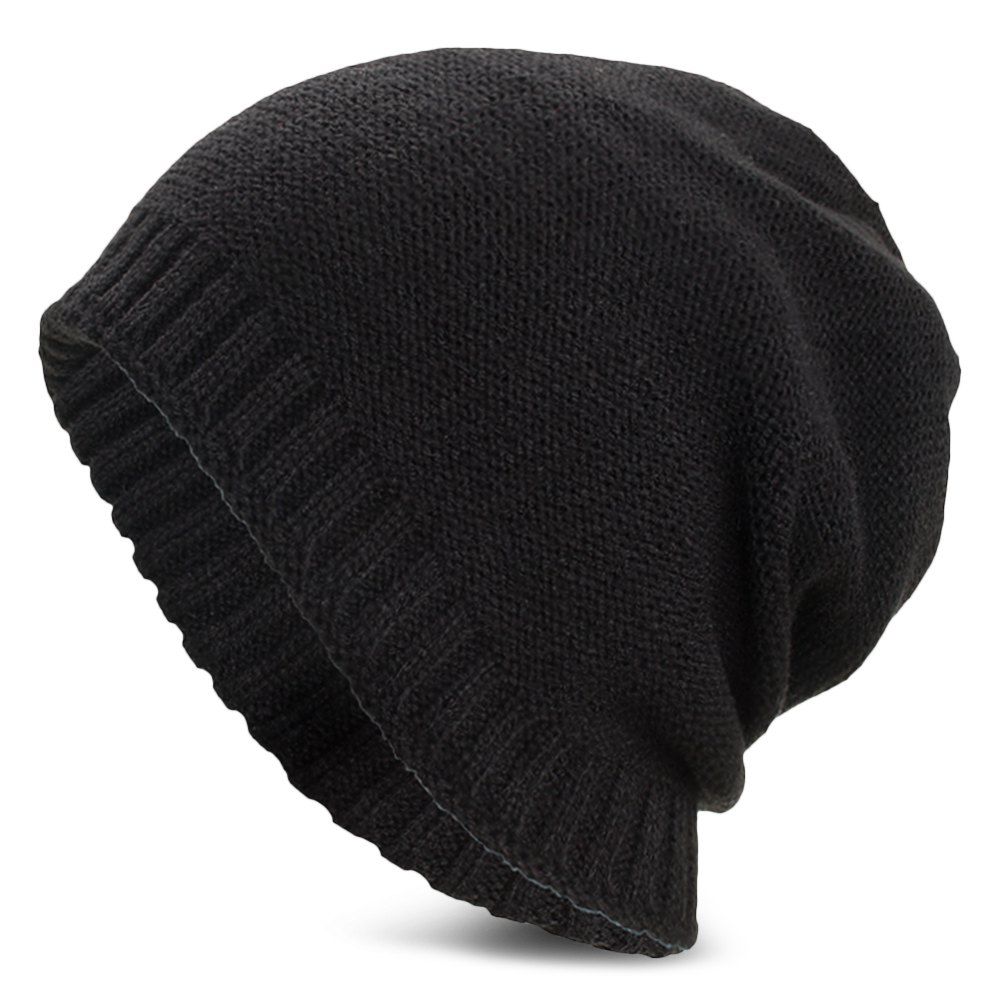 

Unisex Warm Skully Hat Beanie Solid Color Thick Soft Stretch Kniting Cap, Black