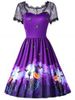 Round Collar Short Sleeve Spliced Lace Print Halloween Dress -  