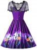 Round Collar Short Sleeve Spliced Lace Print Halloween Dress -  