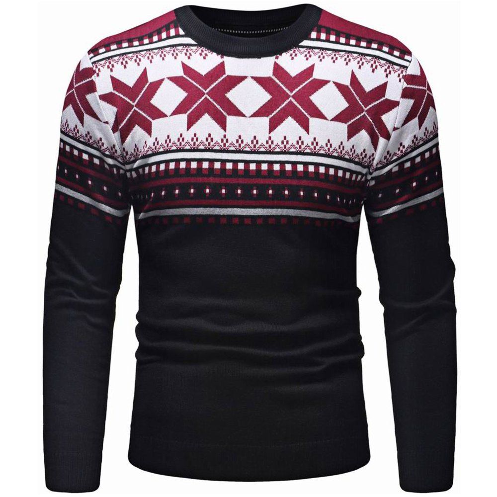 

Men's Round Neck Pullover Christmas Tree Leaf Decoration Casual Sweater, Black