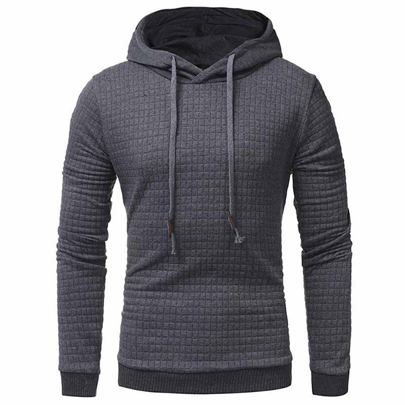 

Fashion Plaid Jacquard Men's Casual Slim Hooded Turtleneck Sweater, Dark gray