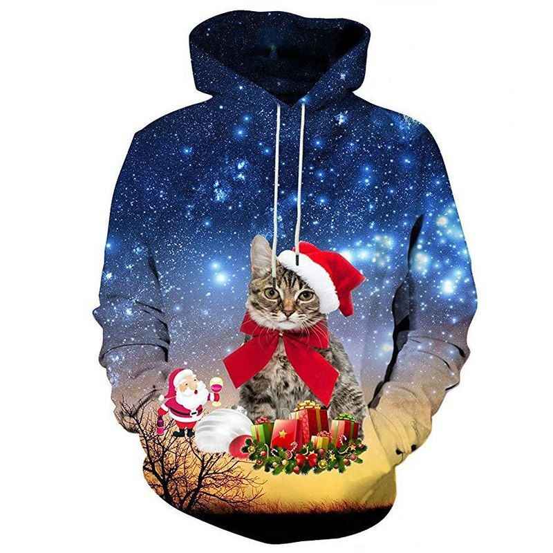 

Men' Casual 3D Print Hoodie Santa Claus Cat Christmas Hoodie, Multi